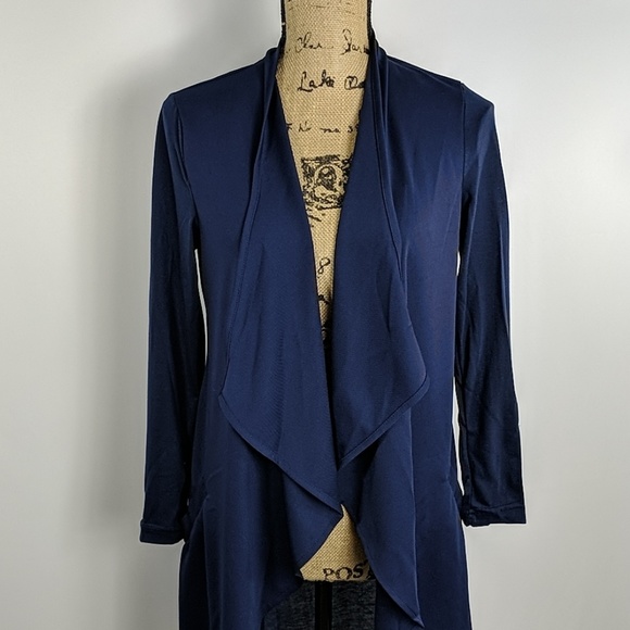 Navy drape front open cardigan - Picture 2 of 7